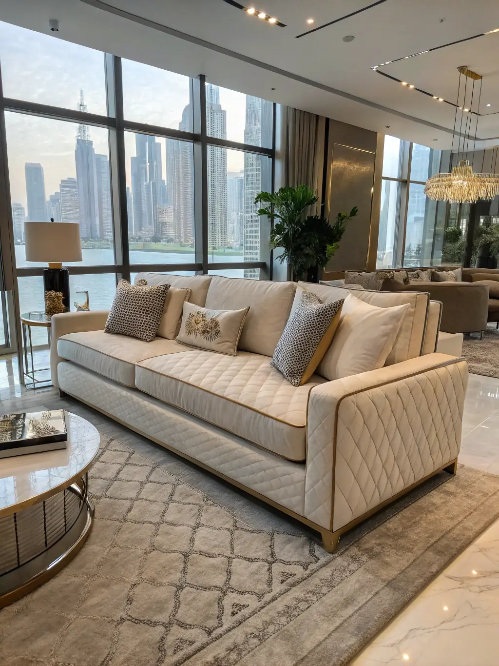 A modern, luxurious apartment interior in Downtown Dubai, showcasing high-end finishes and design, emphasizing the investment potential for buyers.